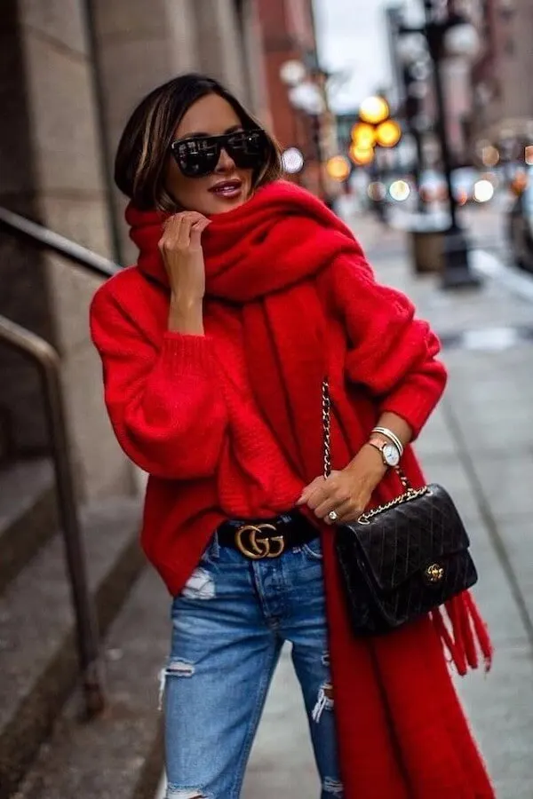 red sweater outfit ideas