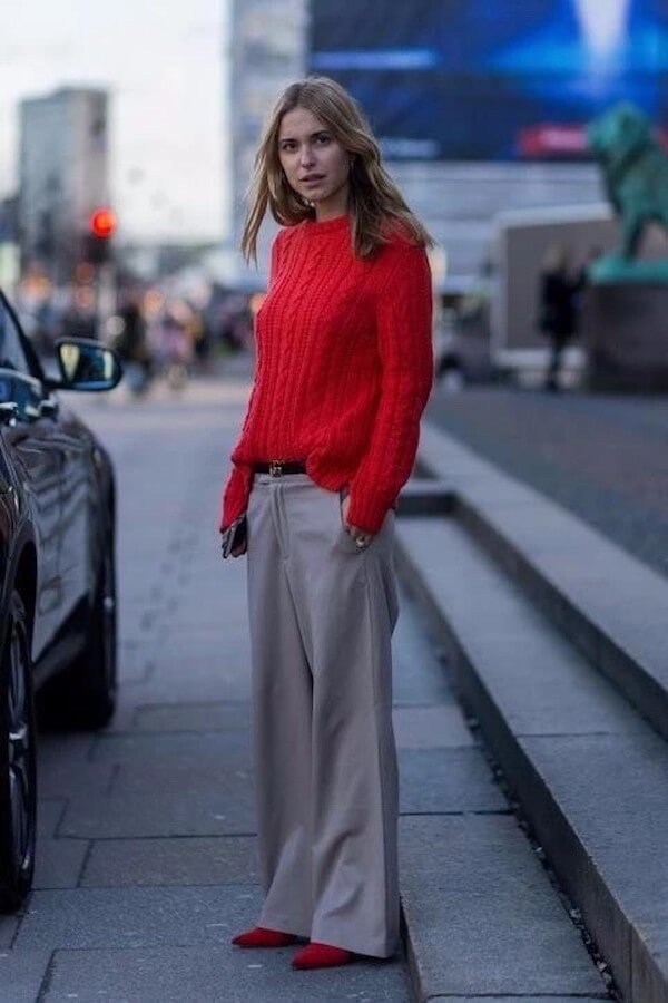 red sweater outfit ideas