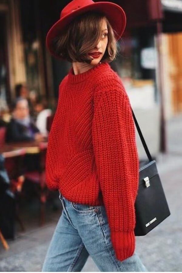 red sweater outfit ideas