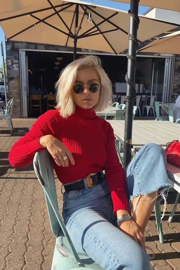 red sweater outfit ideas