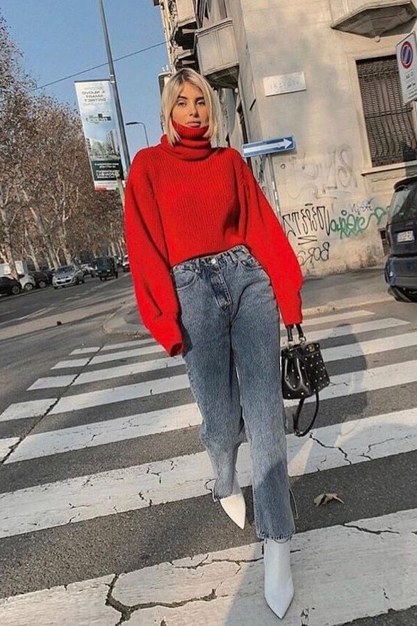 red sweater outfit ideas