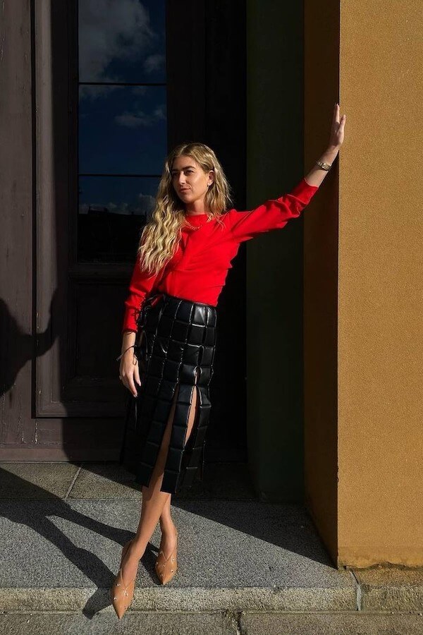 red sweater outfit ideas