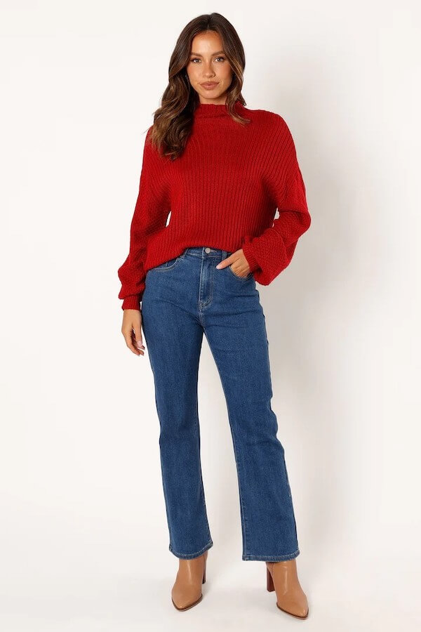 red sweater outfit ideas