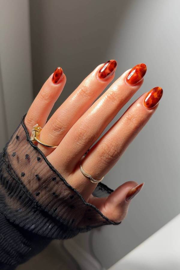 Classic Red Tortoise Shell Almond Nails