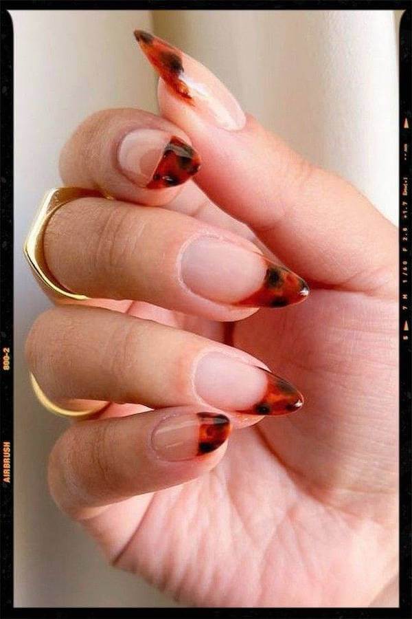 Red Tortoise Shell French Tip Nails