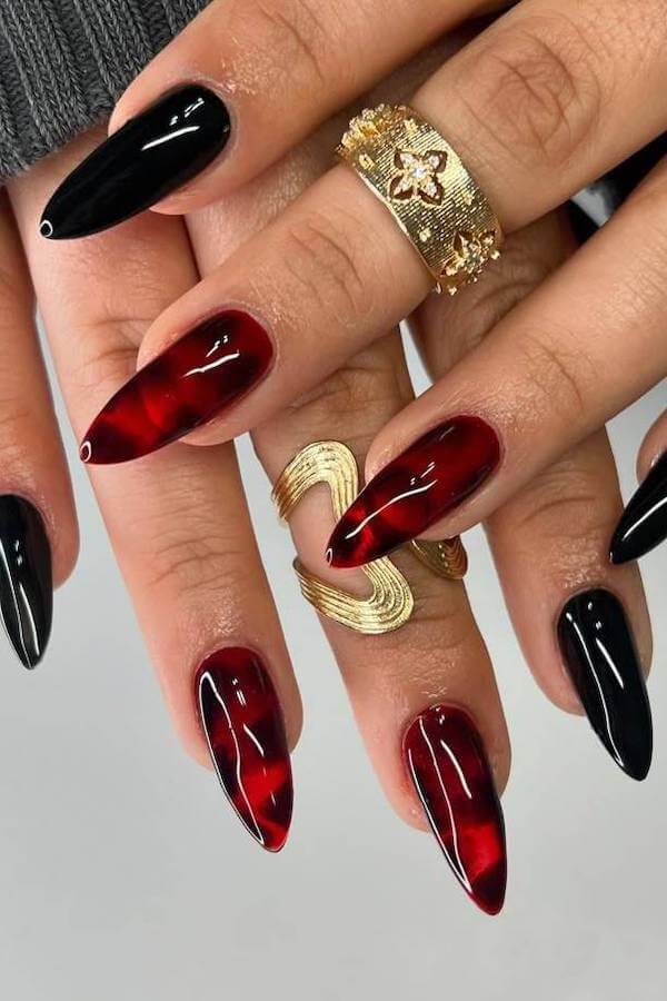 Black and Red Tortoise Shell Nails