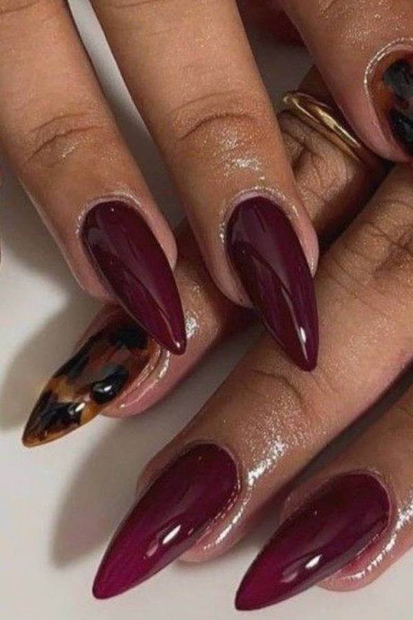 Burgundy and Tortoise Shell Nails
