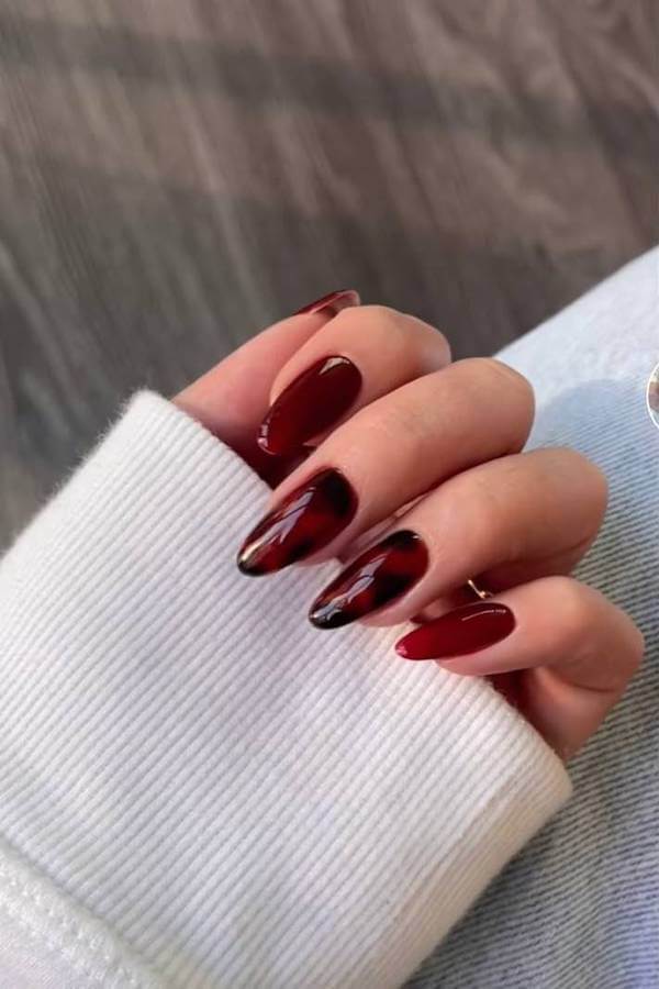 Glossy Red Tortoise Shell Nails