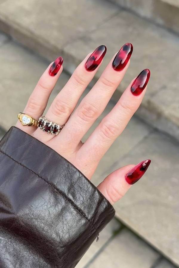 Oval Red Tortoise Shell Nails