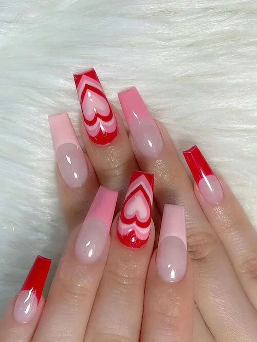 red Valentines Day nails ideas