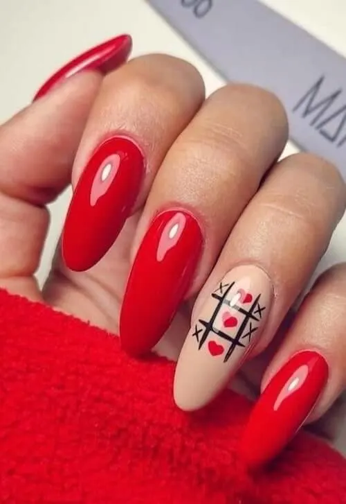 red Valentines Day nails ideas