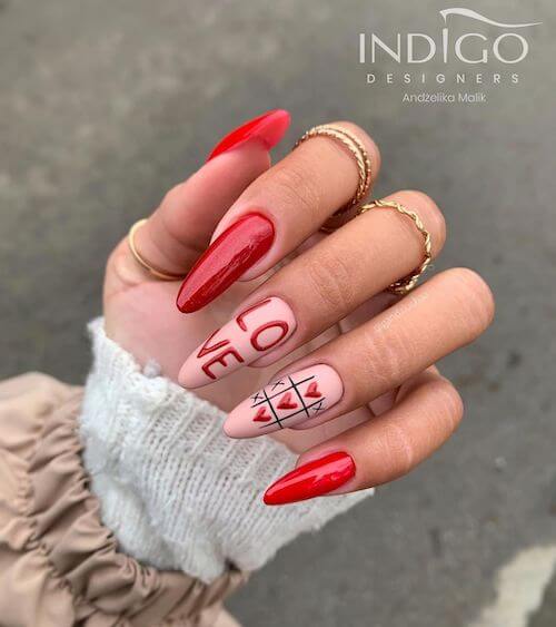 red Valentines Day nails ideas