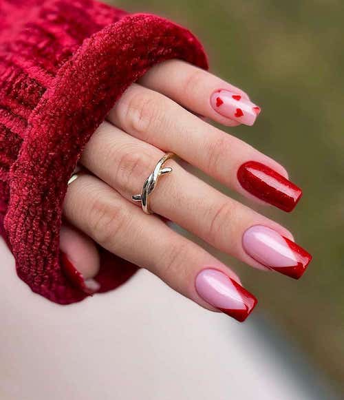 red Valentines Day nails ideas