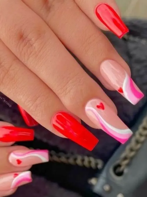 red Valentines Day nails ideas