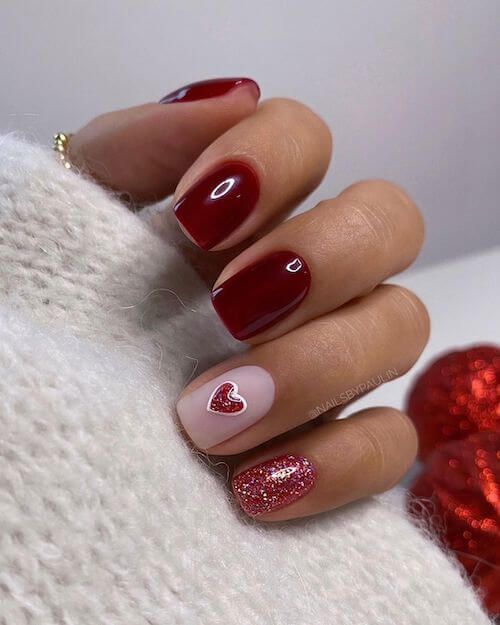 red Valentines Day nails ideas