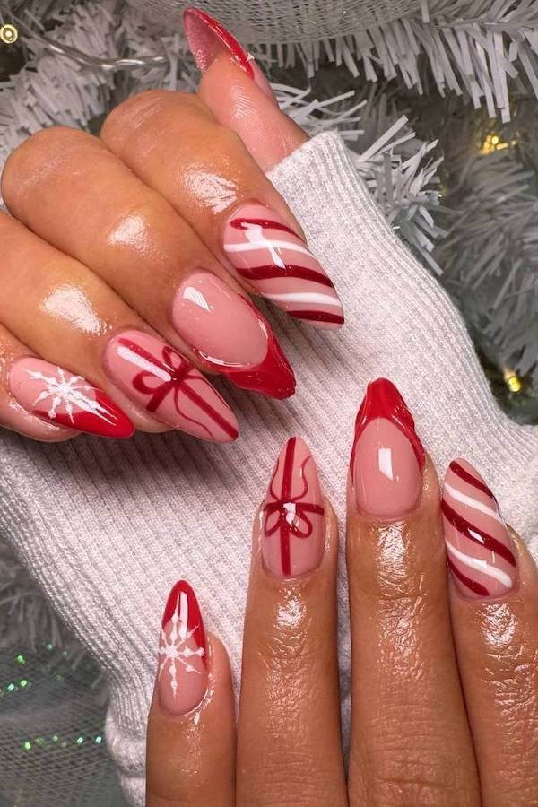 Candy Cane and Gift Wrap Nails