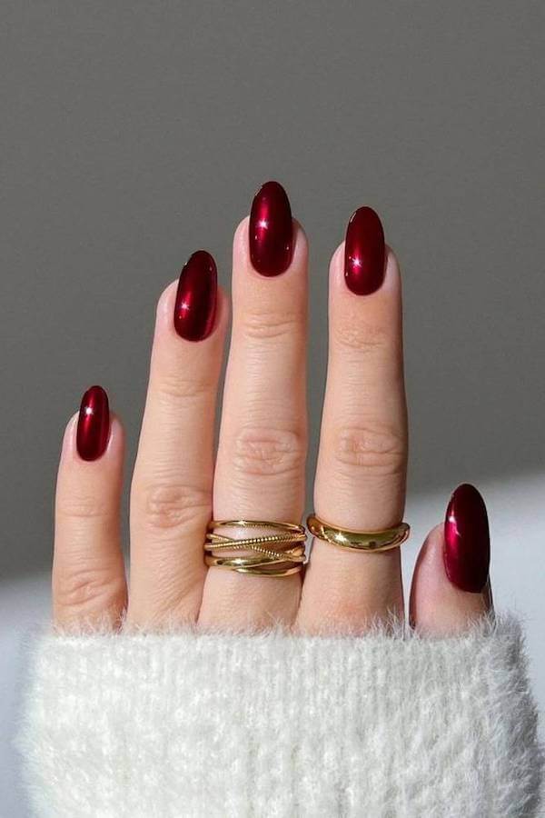 Shiny Burgundy Oval Nails