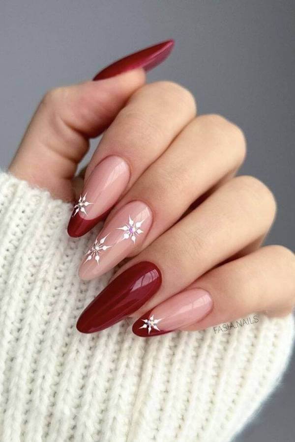 Red French Tips with White Star Accents