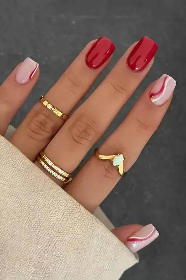 Red and Pink Swirl Winter Nails
