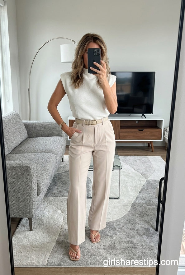 White Sleeveless Top With Tailored Trousers