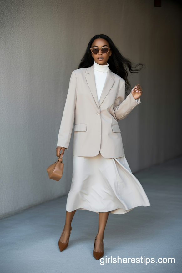 Cream Blazer And White Midi Skirt In Soft Neutrals
