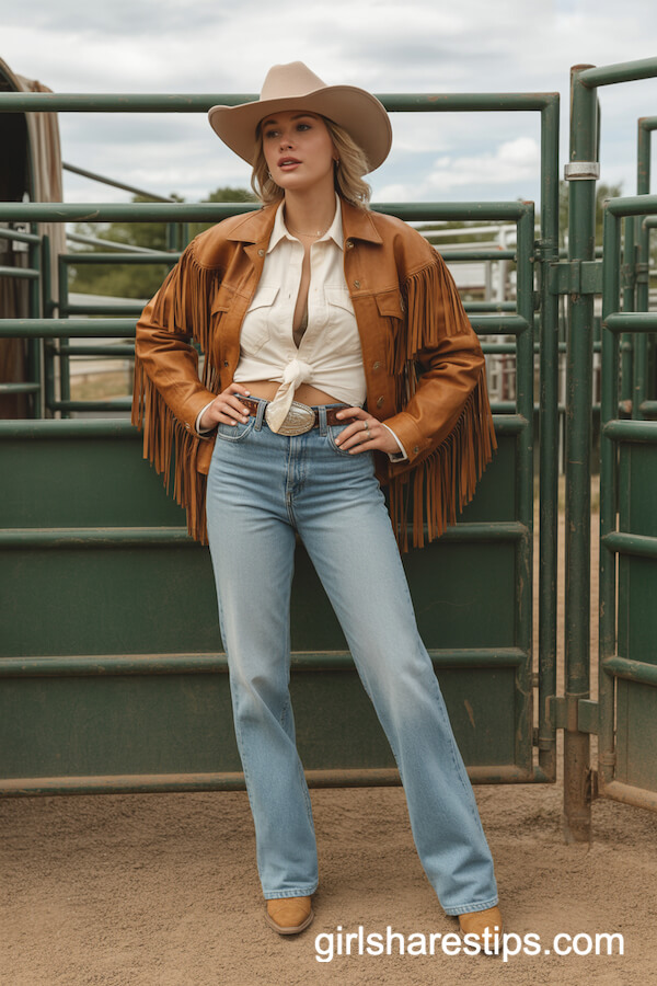 Light-Wash Jeans with Fringed Jacket