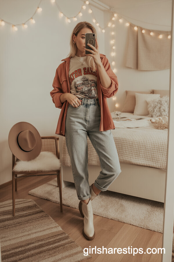 Faded Mom Jeans with Graphic Western Tee