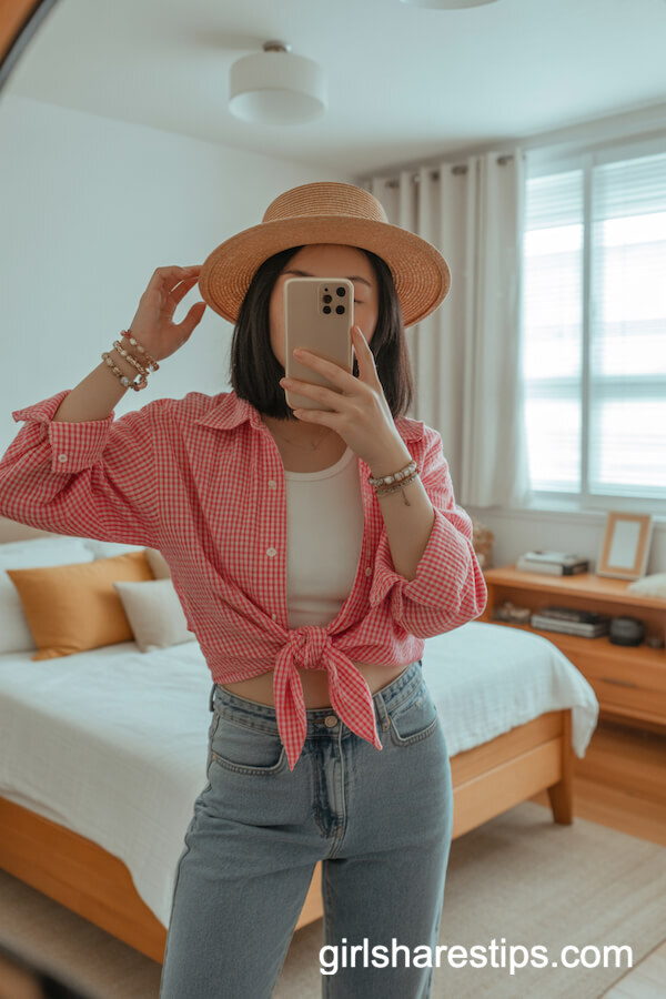 Fitted Jeans with Checkered Shirt