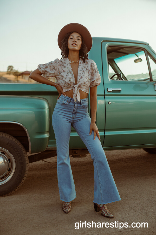 Flare Jeans with Floral Blouse