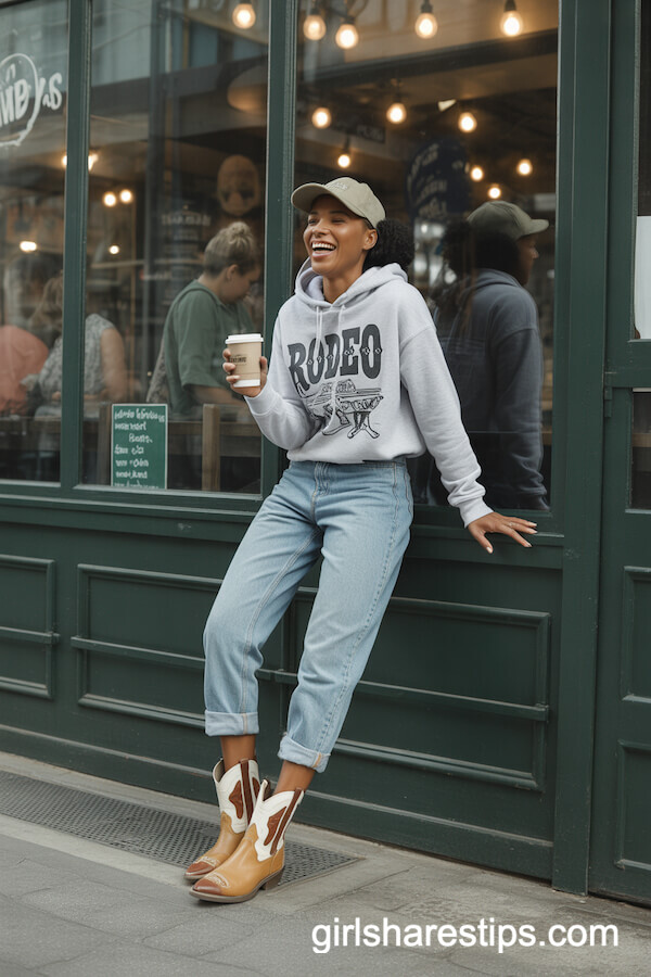 Cropped Boyfriend Jeans with Graphic Hoodie