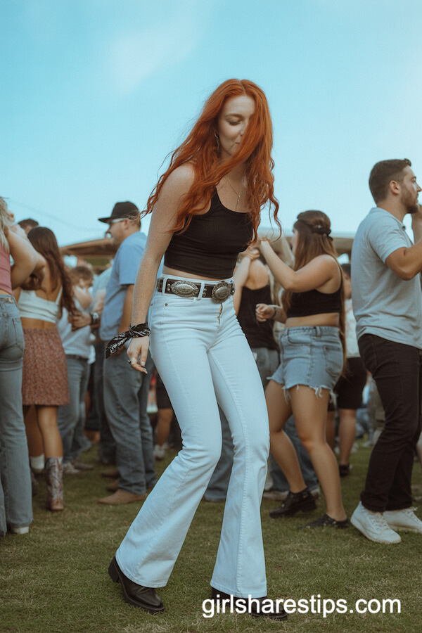 White Flare Jeans with Concho Belt