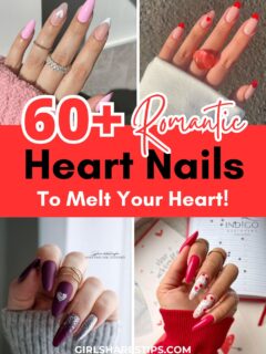 romantic heart nails collage