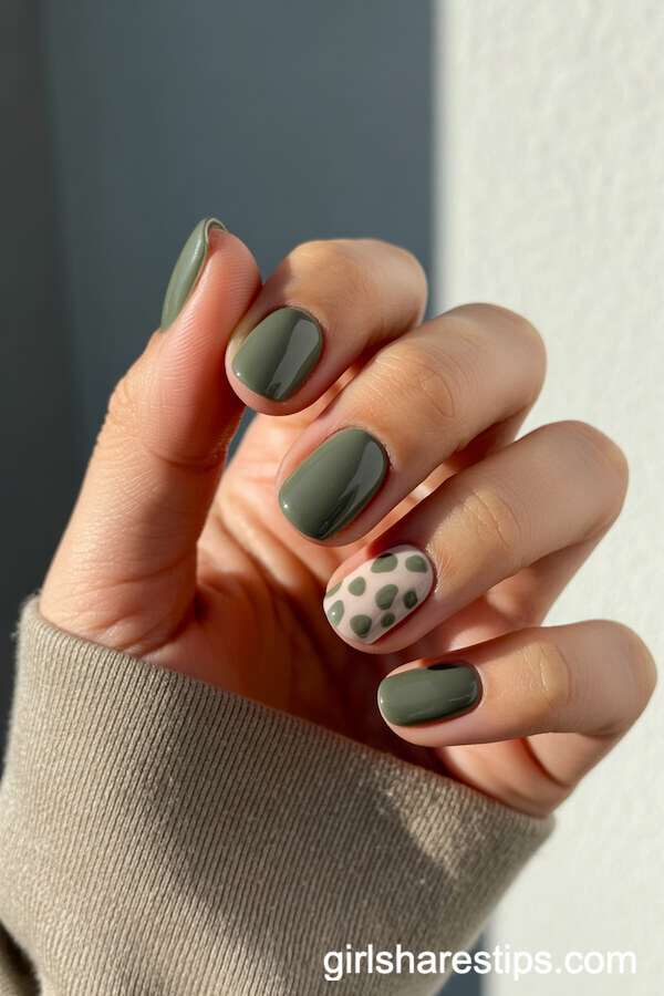 Minimalist Sage Green Leopard Print Nails