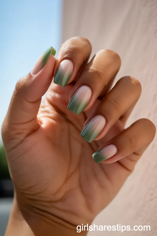 Sage Green Ombr&eacute; Ballerina Nails