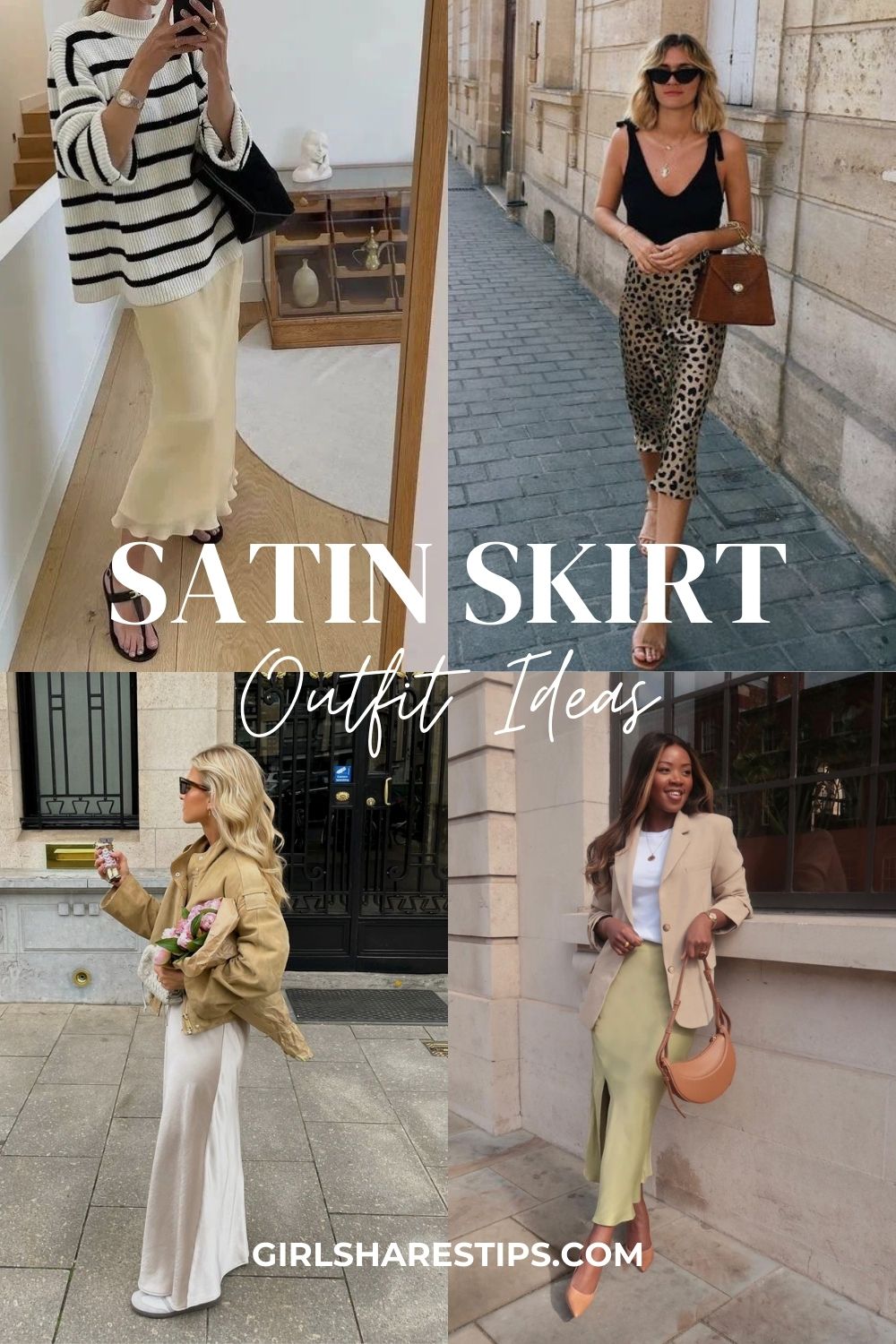 satin skirt outfit ideas collage