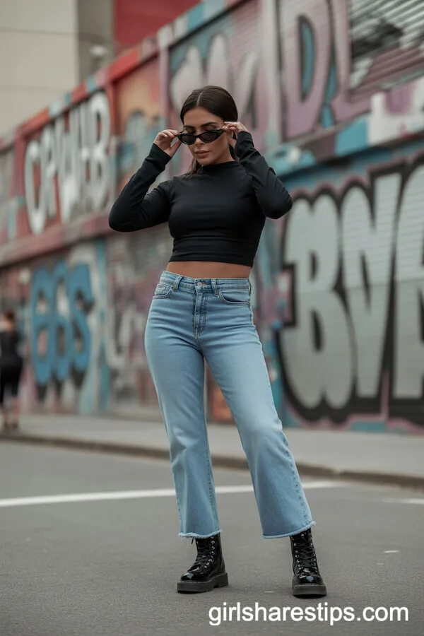 Bootcut Jeans with Black Combat Boots