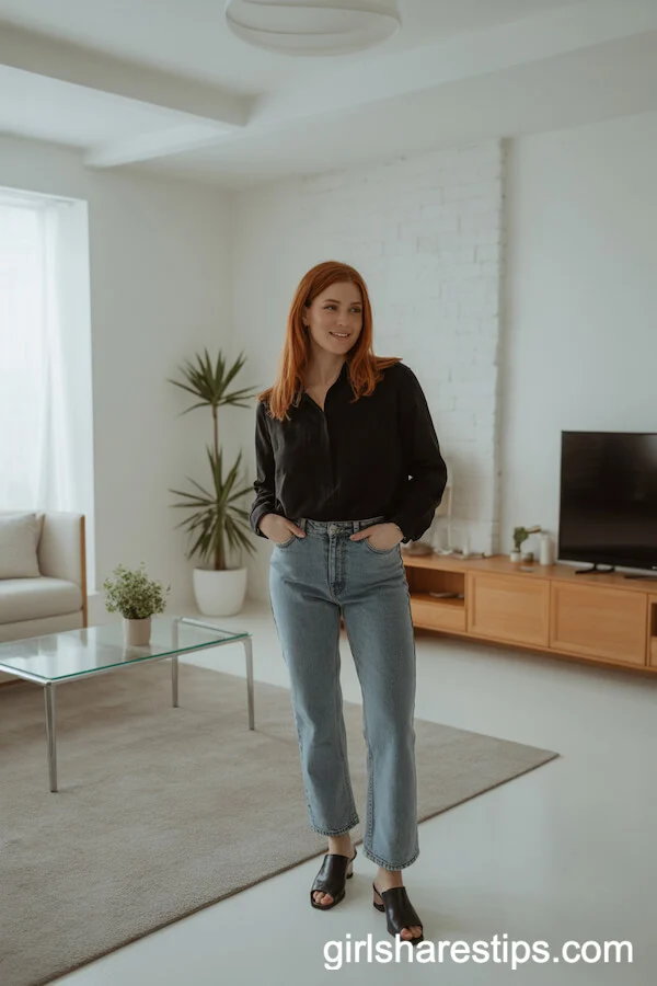 Bootcut Jeans with Sleek Black Mules
