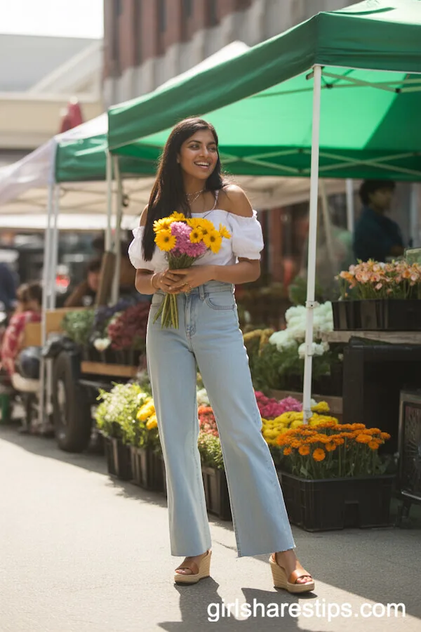 Bootcut Jeans with Tan Wedge Sandals