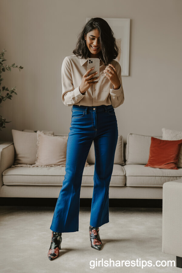 Bootcut Jeans with Statement Floral Ankle Boots