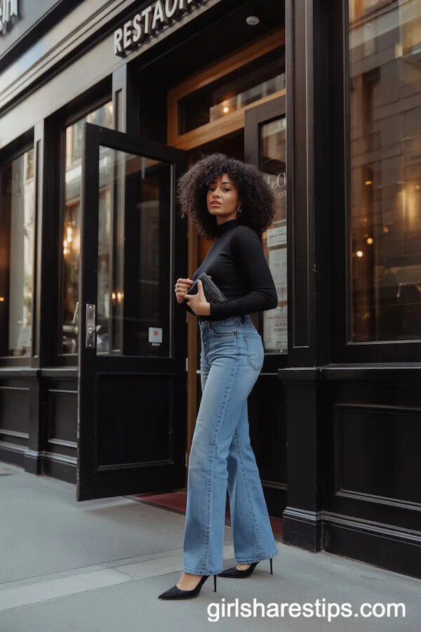Bootcut Jeans with Black Pointed Heels