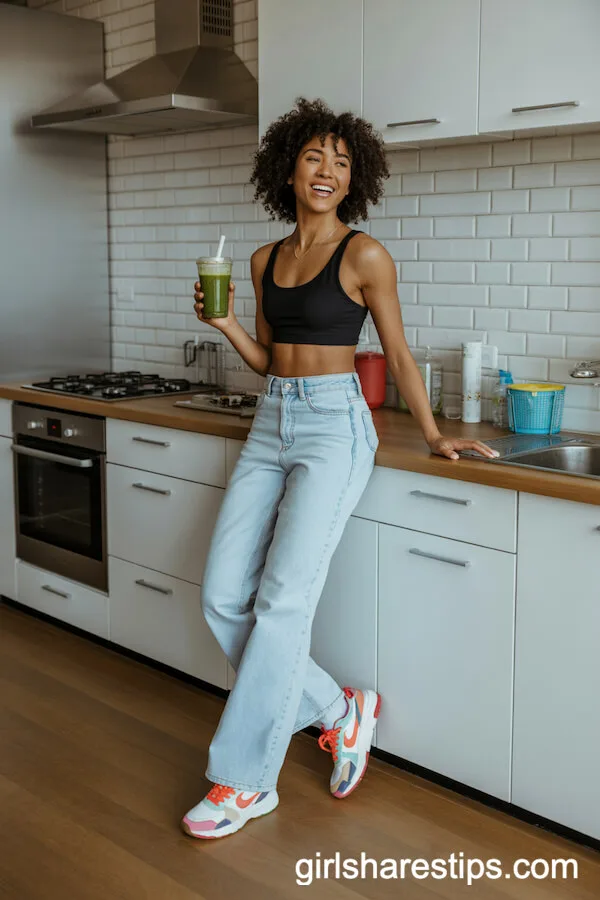 Bootcut Jeans with Colorful Trendy Sneakers