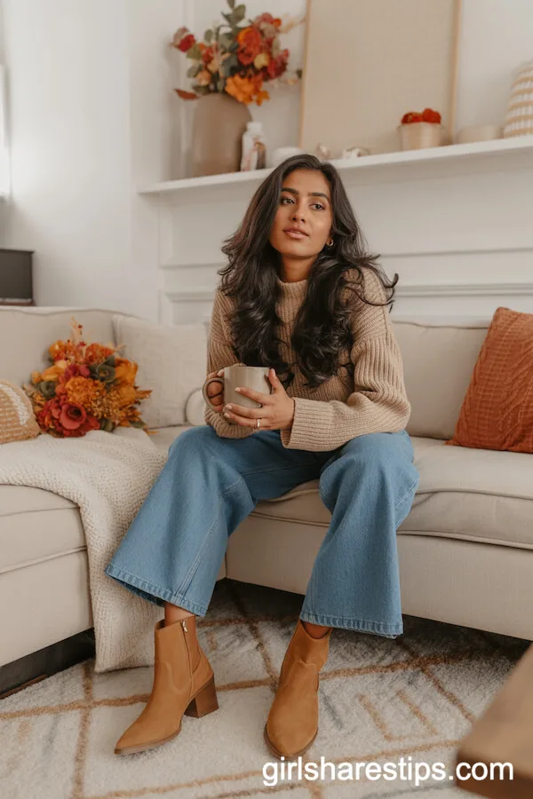 Bootcut Jeans with Tan Suede Ankle Boots