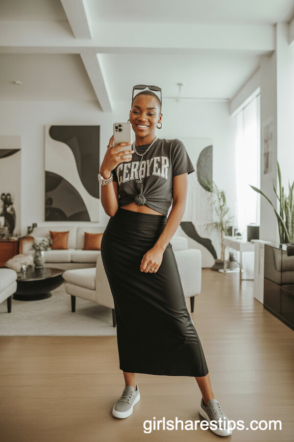 Gray Slip-On Sneakers with a Fitted Sporty Jersey Skirt