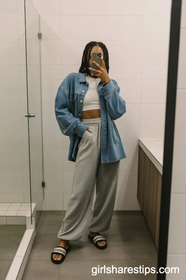 Sporty Slides with Wide Leg Joggers and a Crop Top