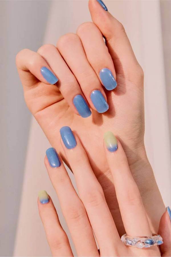 Ocean Blue Short Nail Design