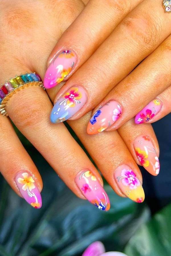 Colorful Aloha Floral Nails