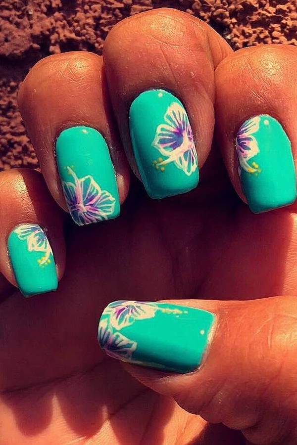 Turquoise Hibiscus Nails