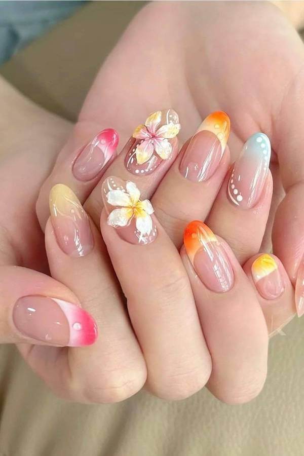 Plumeria Flower Ombre Nails