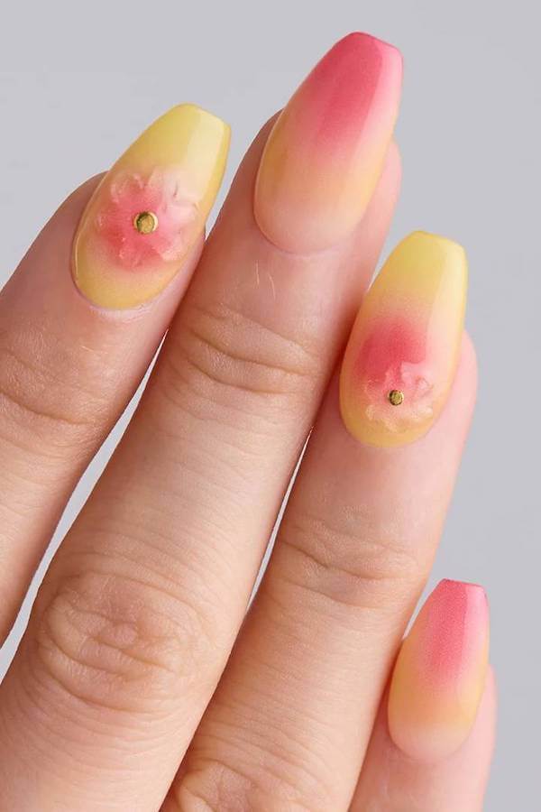Sunset Ombre Nails with Subtle Flowers