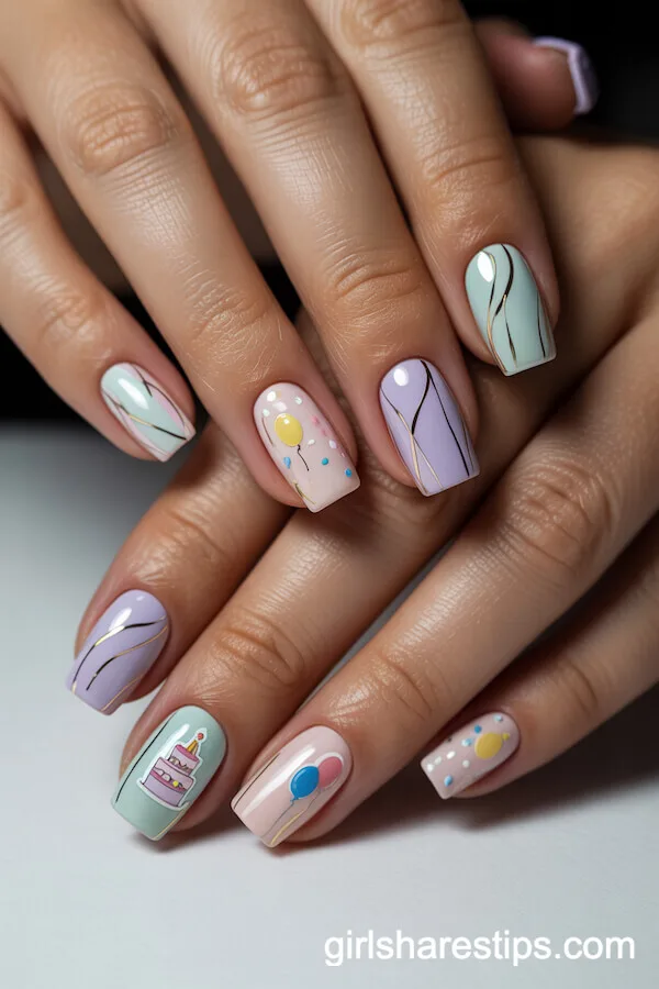Pastel Confetti Almond Nails